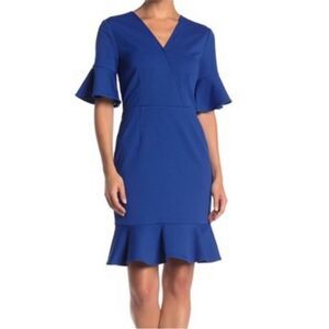 Trina Turk Quest Ruffle Sheath Dress Women’s 8 Flared Blue Party